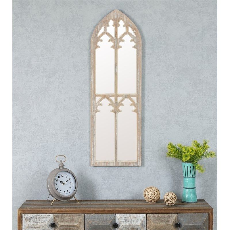 Luxen Home Brown Cathedral Framed Wood Wall Mirror – Wha525 For Medium Brown Wood Wall Mirrors (View 13 of 15)