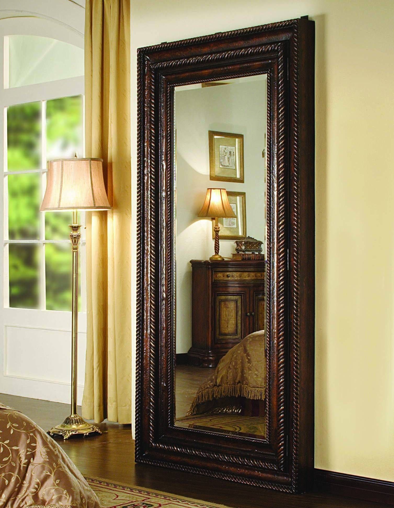 Mahogany Hidden Jewelry Storage Floor Mirror From Hooker | Coleman Throughout Hallas Wall Organizer Mirrors (View 11 of 15)