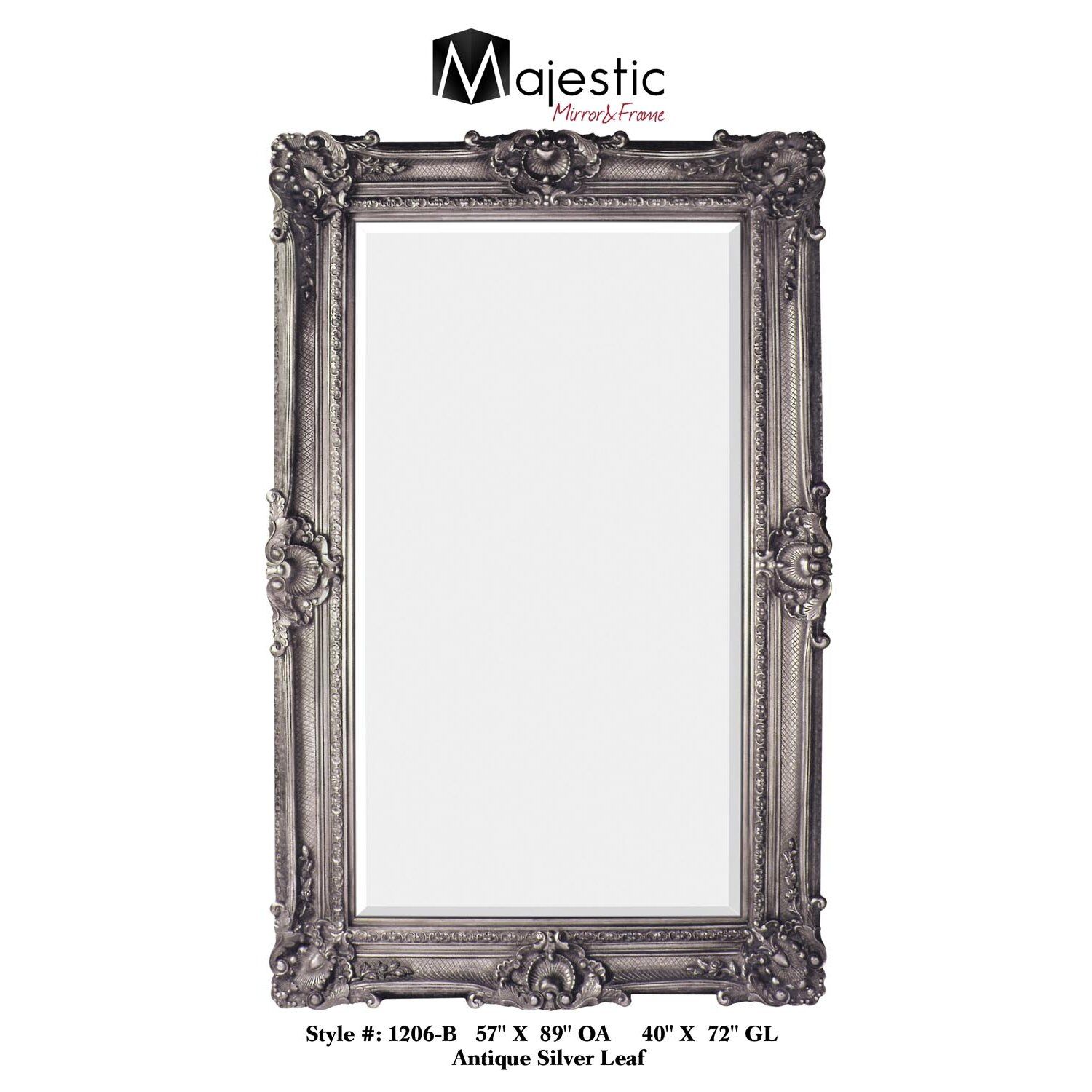 Majestic Mirror Antique Silver Leaf Finish Traditional Framed Beveled Within Metallic Gold Leaf Wall Mirrors (View 14 of 15)
