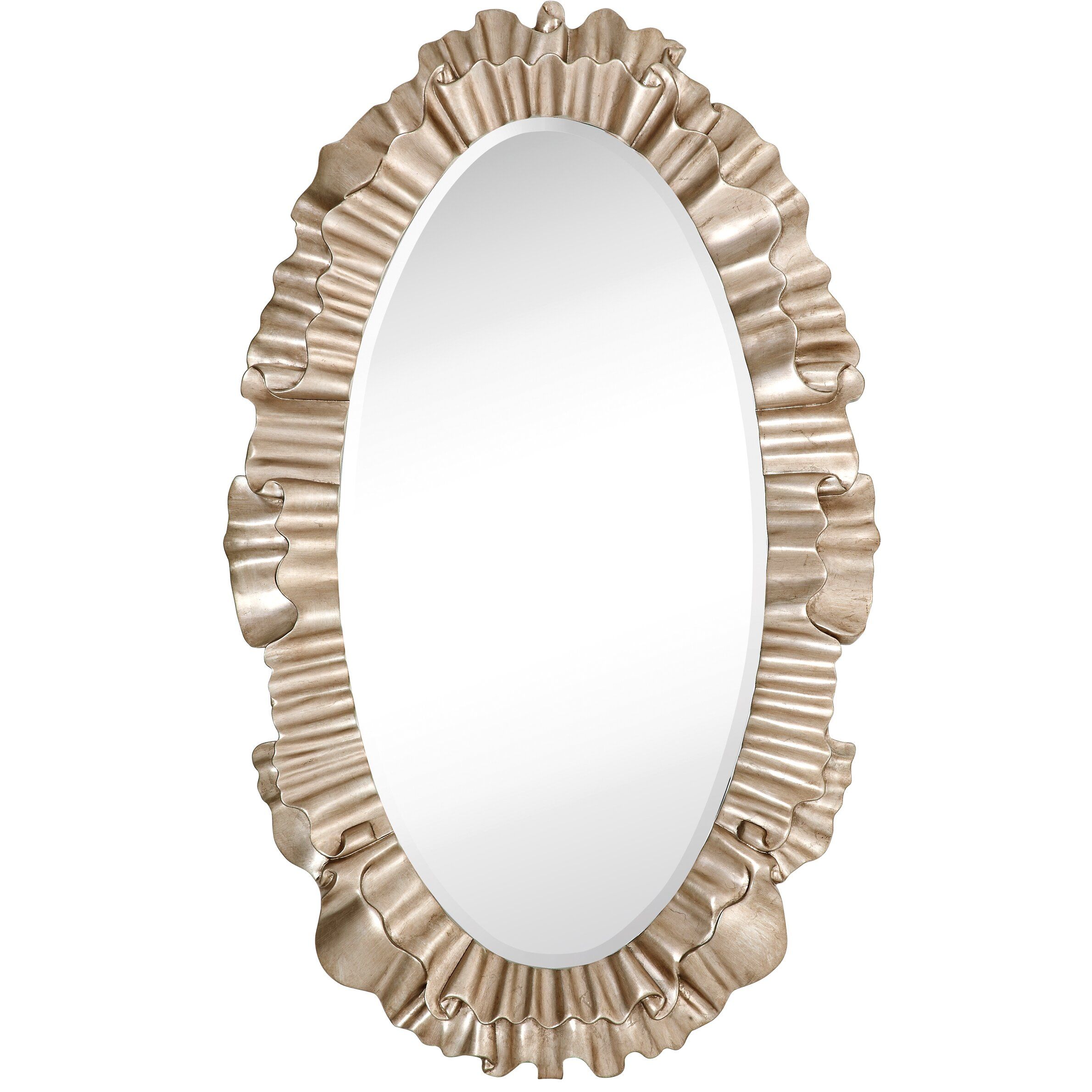 Majestic Mirror Oval Antique Silver Leaf Ornate Framed Beveled Glass Throughout Metallic Gold Leaf Wall Mirrors (View 15 of 15)