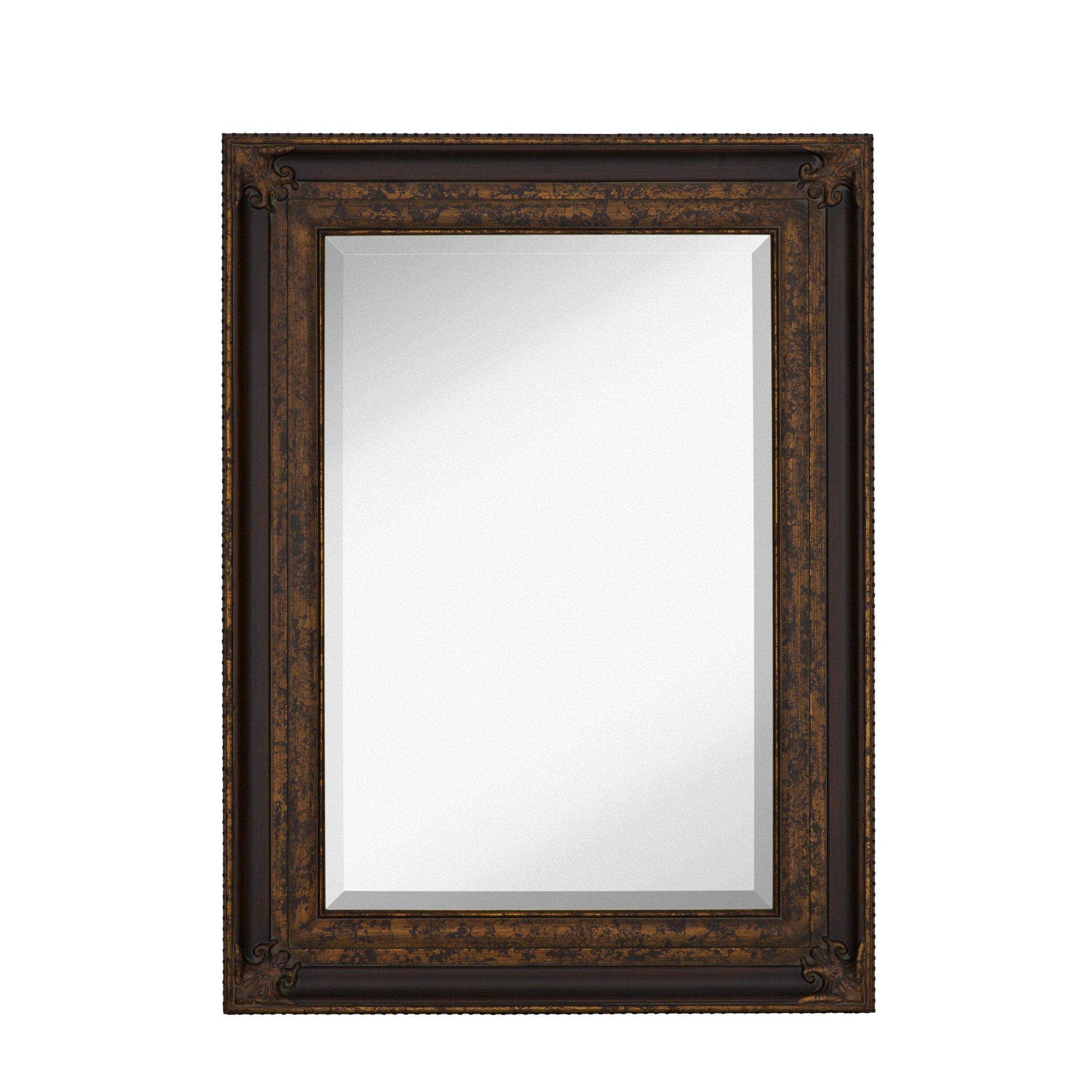 Majestic Mirror Rectangular Antique Gold Leaf With Dark Brown Panel With Brushed Gold Rectangular Framed Wall Mirrors (View 5 of 15)