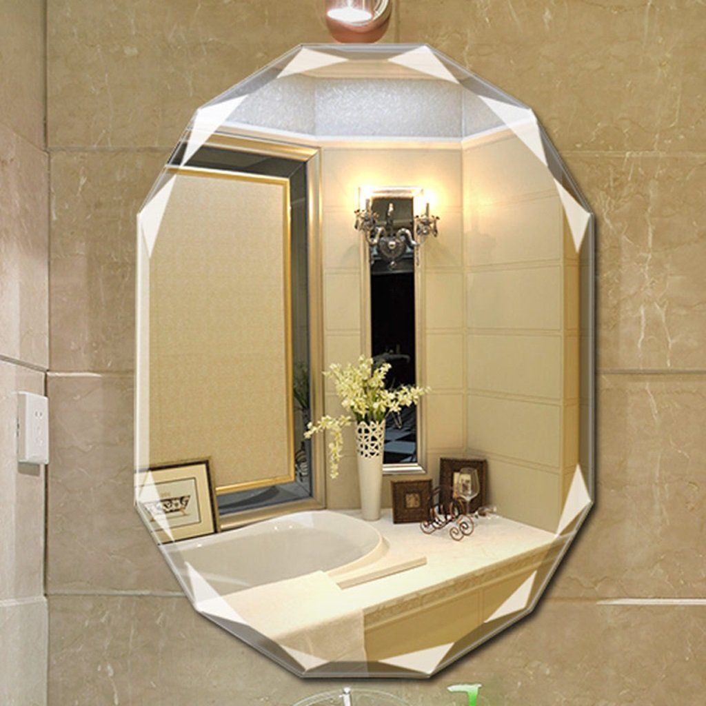 Makeup Mirror Wallmounted Frameless Bathroom Mirror Diamond Side Design With Traditional Frameless Diamond Wall Mirrors (View 1 of 15)