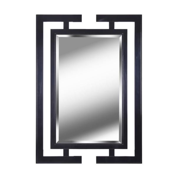 Manor Brook Large Rectangle Gloss Black Beveled Glass Art Deco Mirror Regarding Glossy Black Wall Mirrors (View 3 of 15)