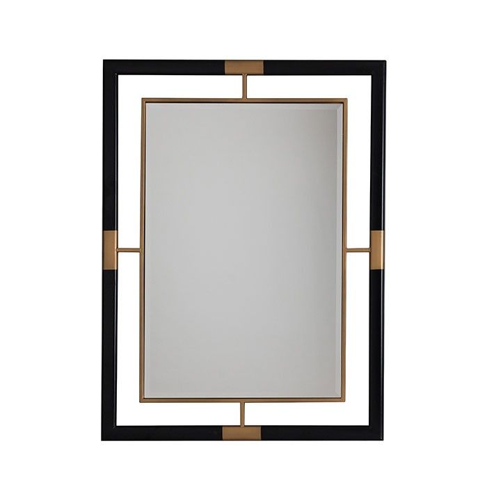 Marion Rectangular Wall Mirror With Metal Frame In Black And Gold Regarding Brushed Gold Rectangular Framed Wall Mirrors (View 1 of 15)