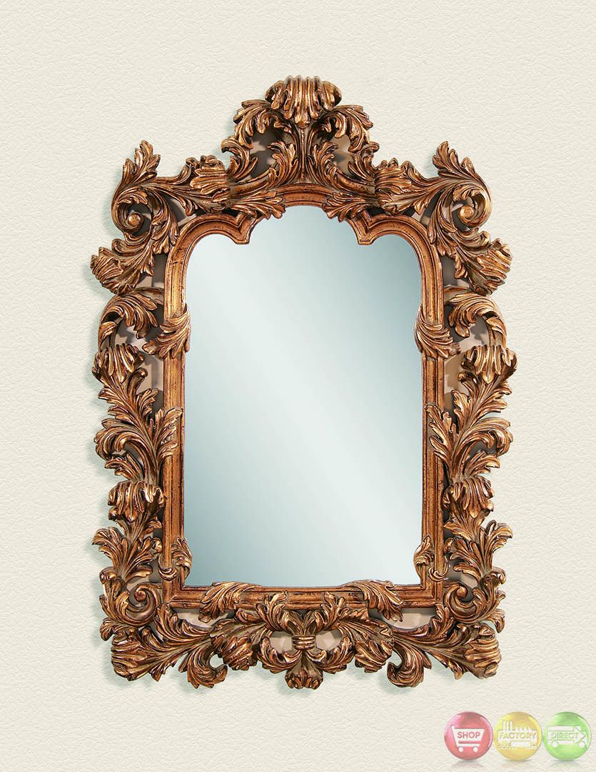 Marquis Antique Gold Leaf Finish Ornate Wall Mirror M3189ec Intended For Gold Leaf And Black Wall Mirrors (View 4 of 15)
