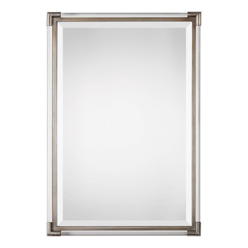 Marta Silver Frame Accent Wall Mirror | Silver Wall Mirror, Acrylic Rod For Hogge Modern Brushed Nickel Large Frame Wall Mirrors (View 12 of 15)