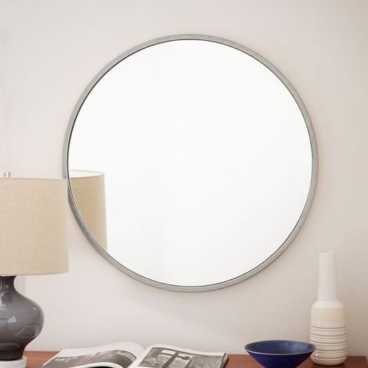 Metal Framed Round Wall Mirror – Brushed Nickel | West Elm Inside Brushed Nickel Round Wall Mirrors (View 9 of 15)
