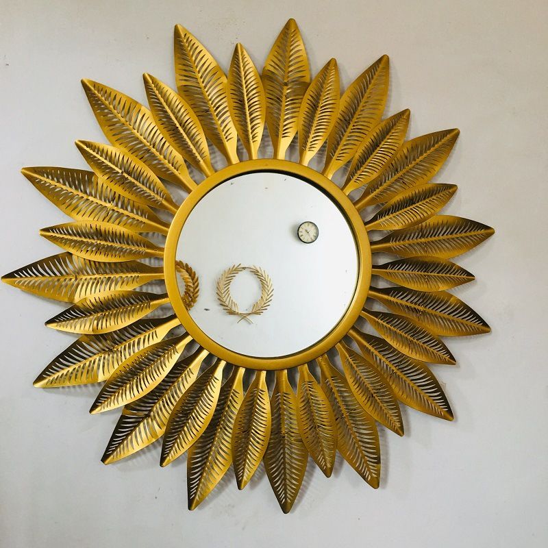 Metal Gold And Colorful Sunflower, Sun Shaped Custom Mirror Wall In Sun Shaped Wall Mirrors (View 2 of 15)