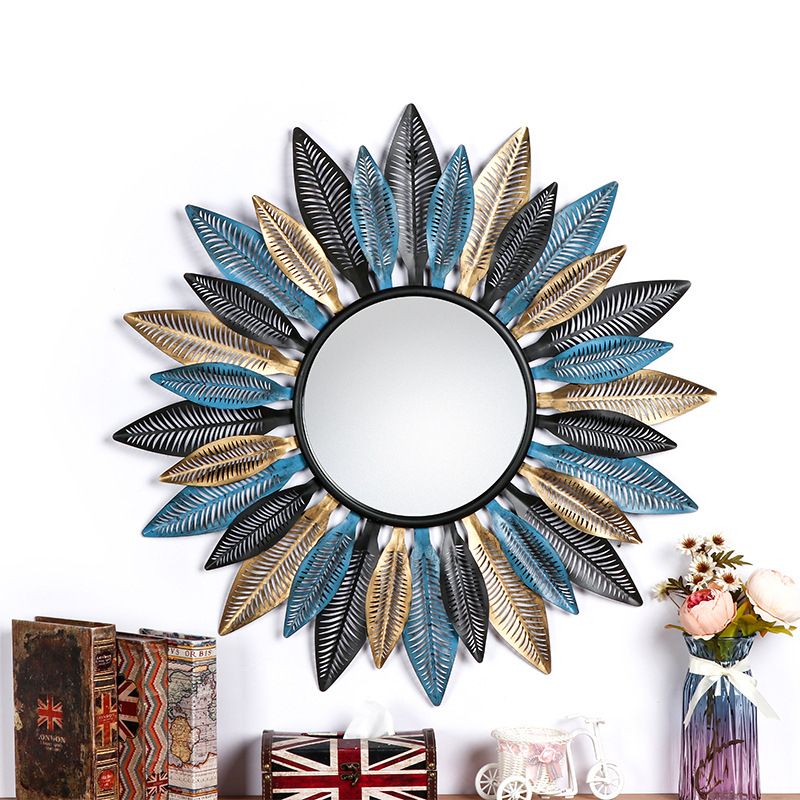 Metal Gold And Colorful Sunflower, Sun Shaped Custom Mirror Wall With Regard To Sun Shaped Wall Mirrors (View 7 of 15)