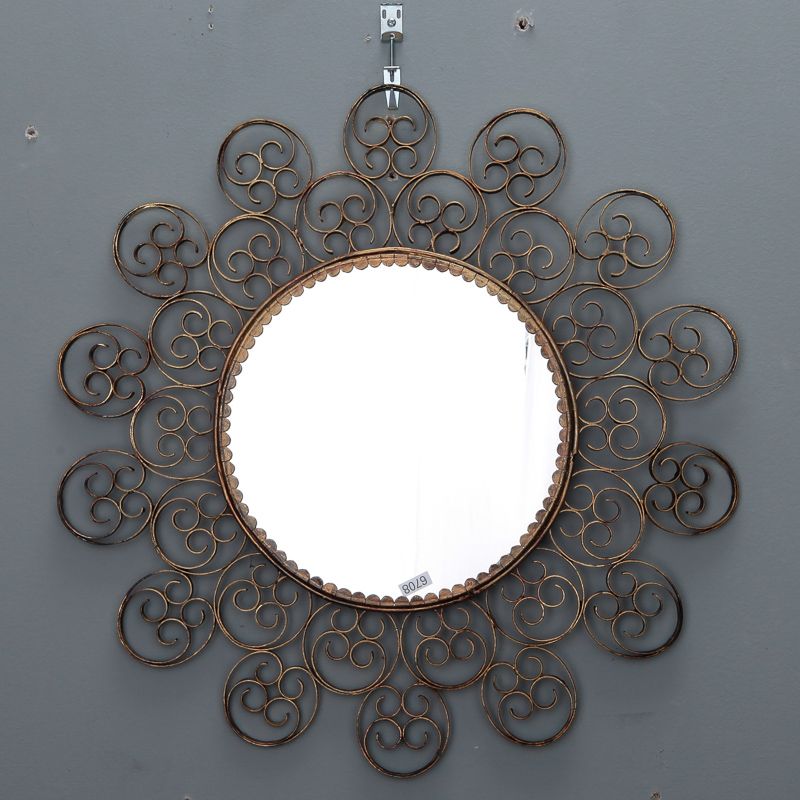 Mid Century Spanish Gilt Iron Filigree Sunburst Mirror – Item:6708 Regarding Antique Iron Round Wall Mirrors (View 15 of 15)