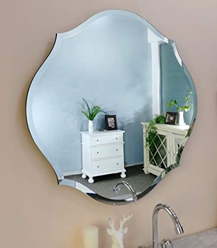 Mirror Trend 28 Inches Gentle Scalloped Frameless Beveled Mirrors For Within Polygonal Scalloped Frameless Wall Mirrors (View 10 of 15)