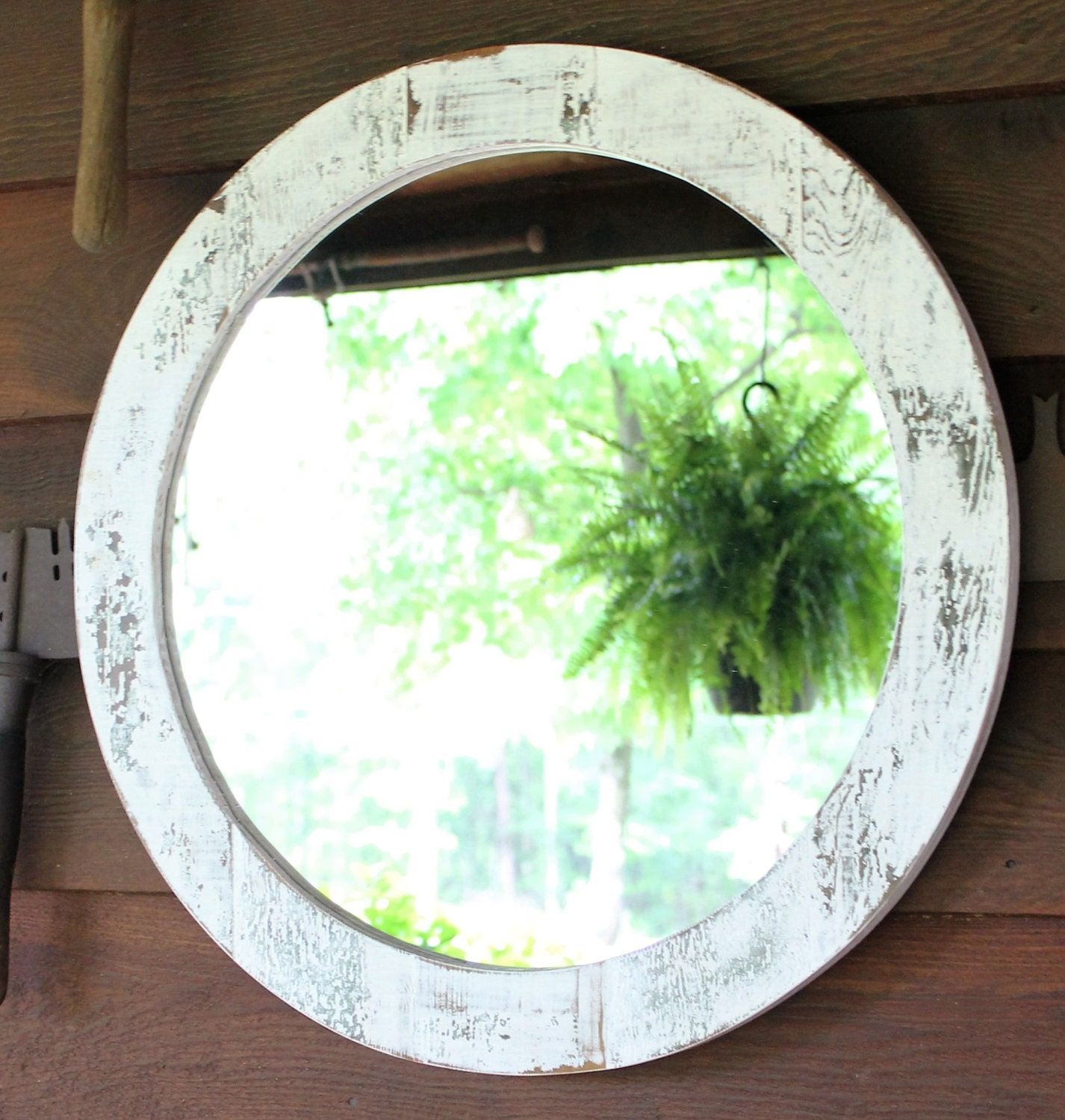Mirror Wood Mirror Rustic Round Mirrorweatheredboardllc With Rustic Black Round Oversized Mirrors (View 6 of 15)