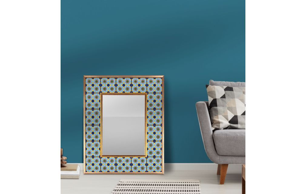 Mirrorize Canada – Blue Tile Patterned Decorative Wall Mirror Pertaining To Hussain Tile Accent Wall Mirrors (View 10 of 15)