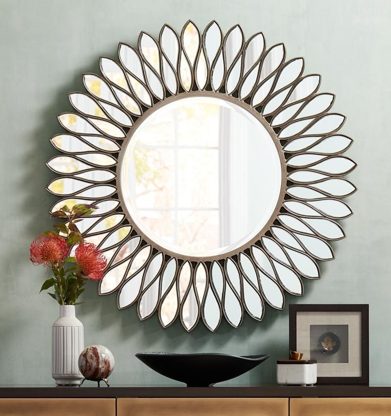 Mirrors | Helios Warm Silver 36" Round Sunburst Wall Mirror In Silver Rounded Cut Edge Wall Mirrors (View 10 of 15)