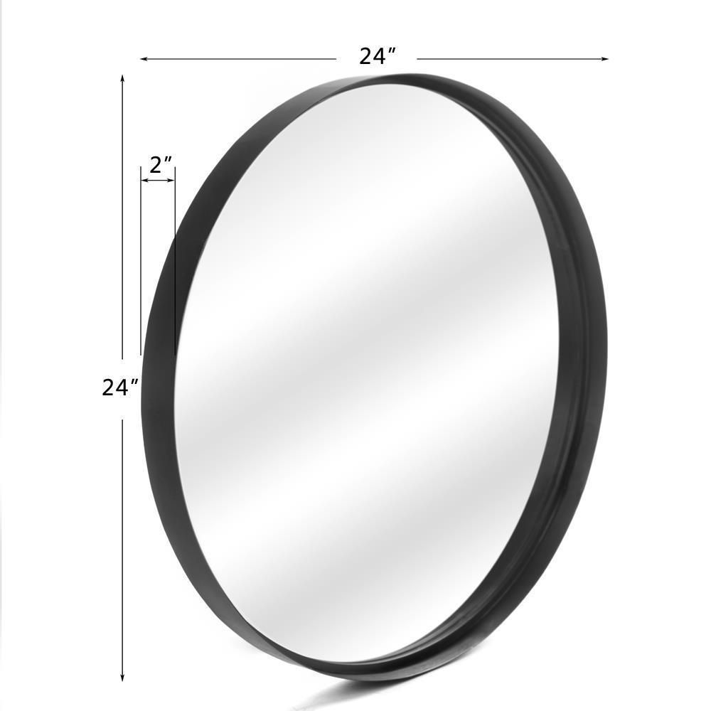 Modern 24" Circle Black Metal Frame Wall Mirror Round Glass Panel Within Round Metal Framed Wall Mirrors (View 12 of 15)
