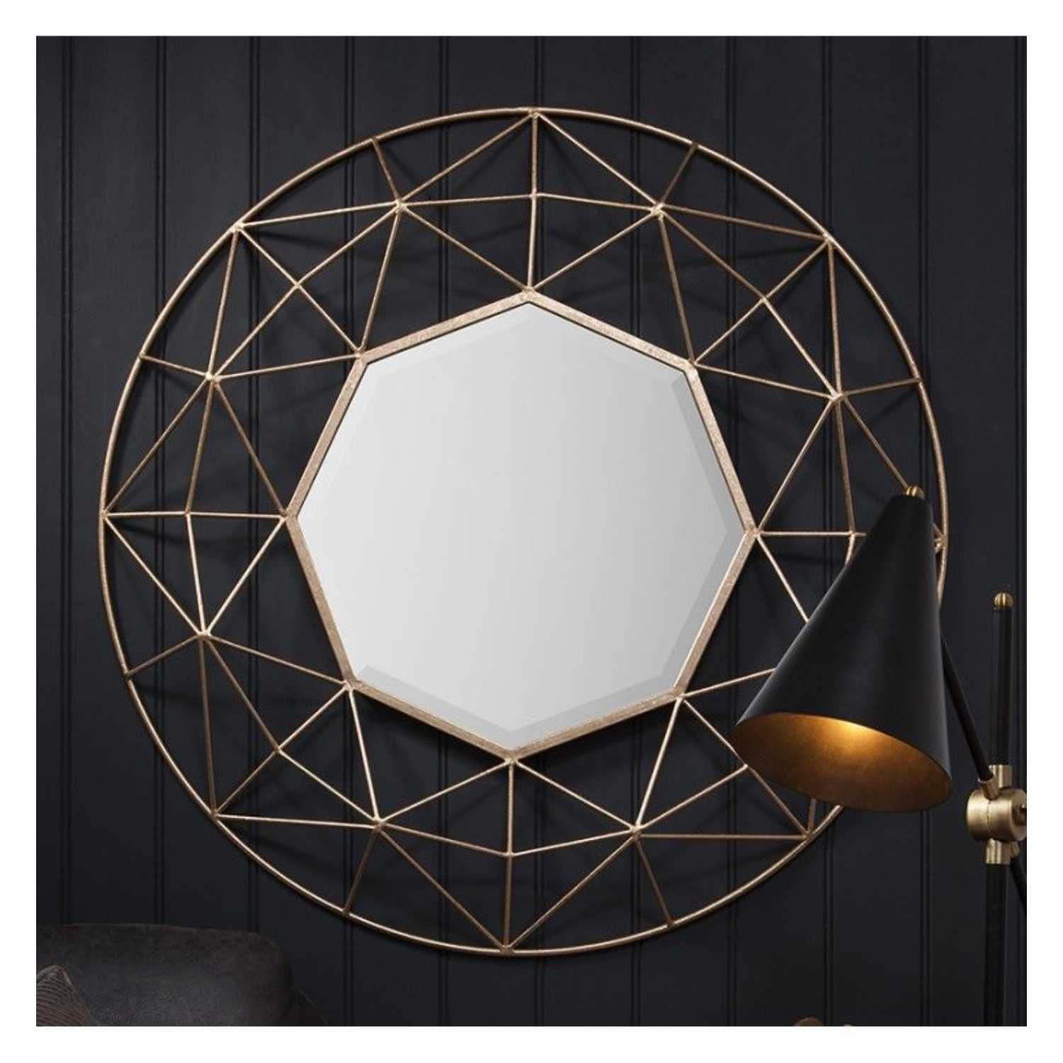 Modern Geometric 3d Textured Gold Finish Metal Framed Round Wall Mirror With Regard To Gold Modern Luxe Wall Mirrors (View 14 of 15)