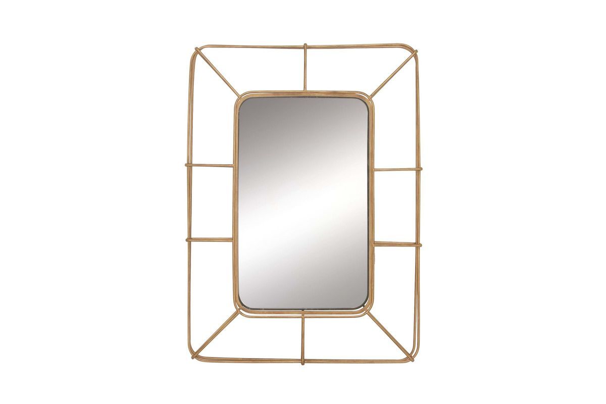 Modern Reflections Rounded Rectangular Iron Grid Wall Mirror In Golduma Intended For Natural Iron Rectangular Wall Mirrors (View 13 of 15)