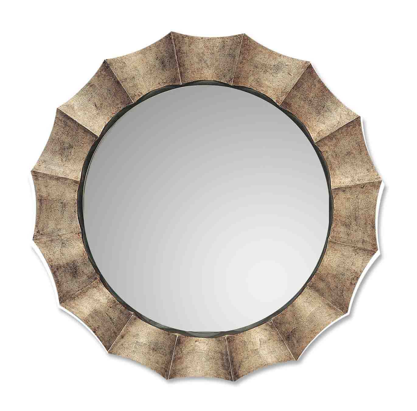 Modern Round Antiqued Silver Leaf Champagne Wall Mirror Large 41 Inside Antique Silver Round Wall Mirrors (View 12 of 15)