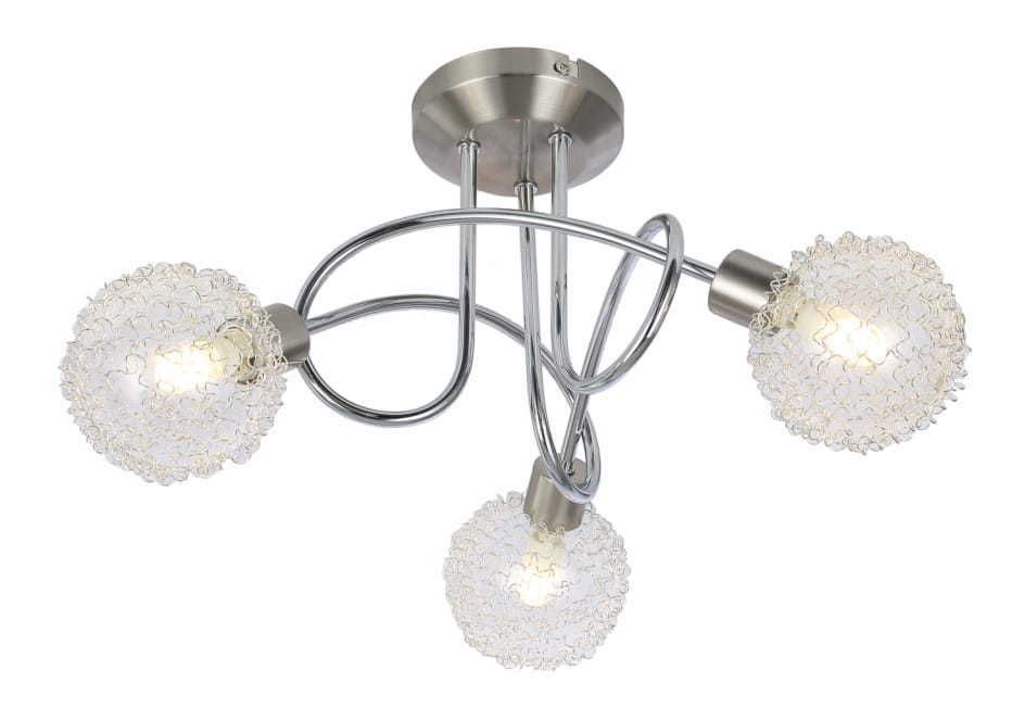 Modern Wire Shade Ball 3 Way Ceiling Light Fixture Chrome & Satin Led Throughout Ceiling Hung Satin Chrome Wall Mirrors (View 12 of 15)