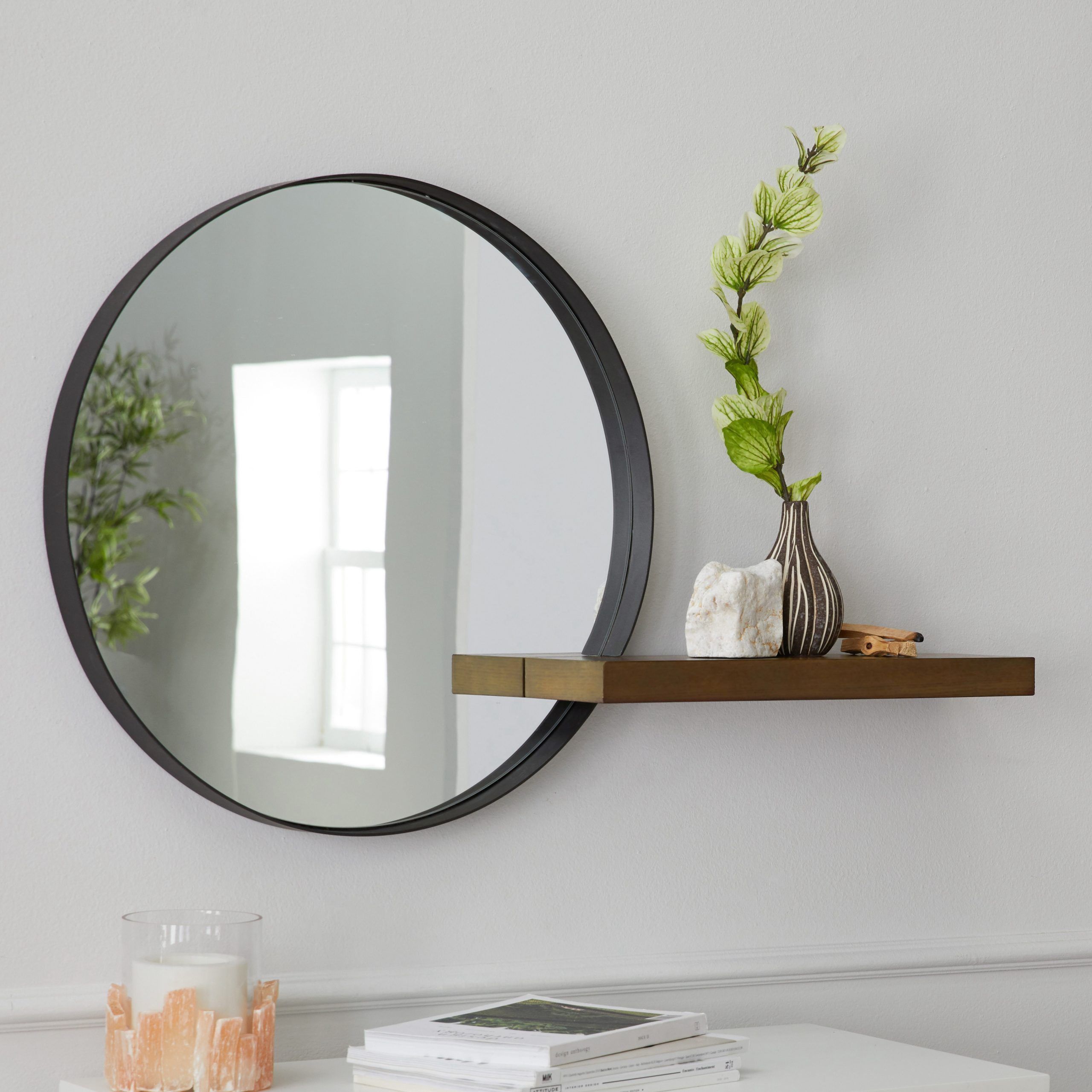 Modrn Naturals Metal Framed Round Decorative Wall Mirror With Wood With Reba Accent Wall Mirrors (Photo 2 of 15)