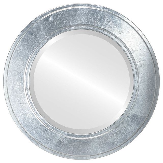 Montreal Framed Round Mirror In Silver Leaf With Black Antique Inside Metallic Gold Leaf Wall Mirrors (View 13 of 15)