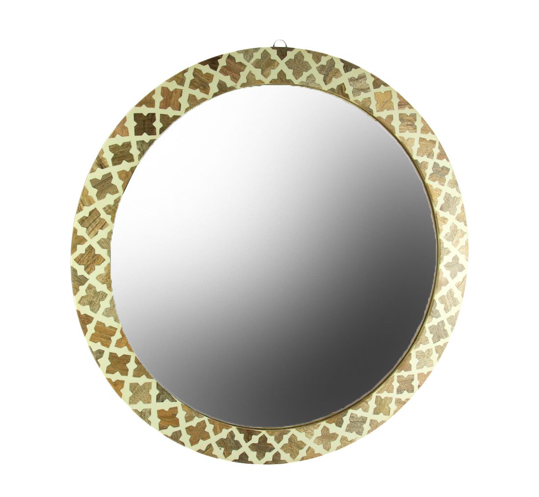 Mosaic Mango Wood Quatrefoil Frame Round Wall Mirror 23 Inch – Walmart For Quatrefoil Wall Mirrors (View 3 of 15)