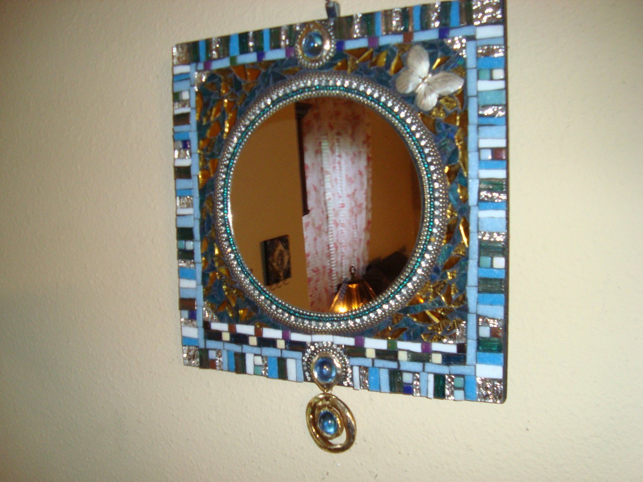Mosaic Mirror, Accent Mirror, 12 Inches Square, Wall Art, Boho, Blue Regarding Subtle Blues Art Glass Wall Mirrors (View 11 of 15)