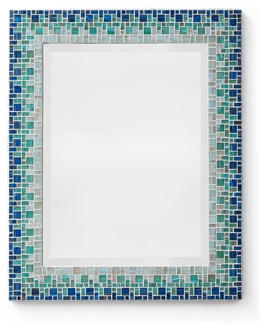 Mosaic Mirror – Ocean Blue & Teal (handmade) – Beach Style – Wall For Tropical Blue Wall Mirrors (View 3 of 15)