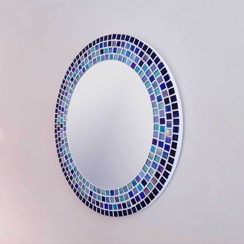 Mosaic Wall Mirror In Blue & Turquoise Large Bathroom Mirror | Etsy For Subtle Blues Art Glass Wall Mirrors (View 5 of 15)