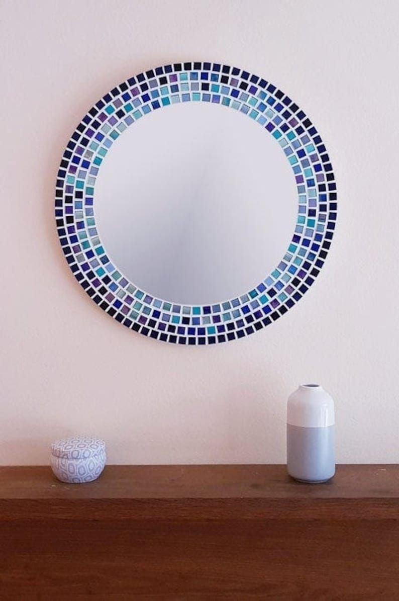Mosaic Wall Mirror In Blue & Turquoise Large Bathroom Mirror | Etsy Within Blue Wall Mirrors (Photo 1 of 15)