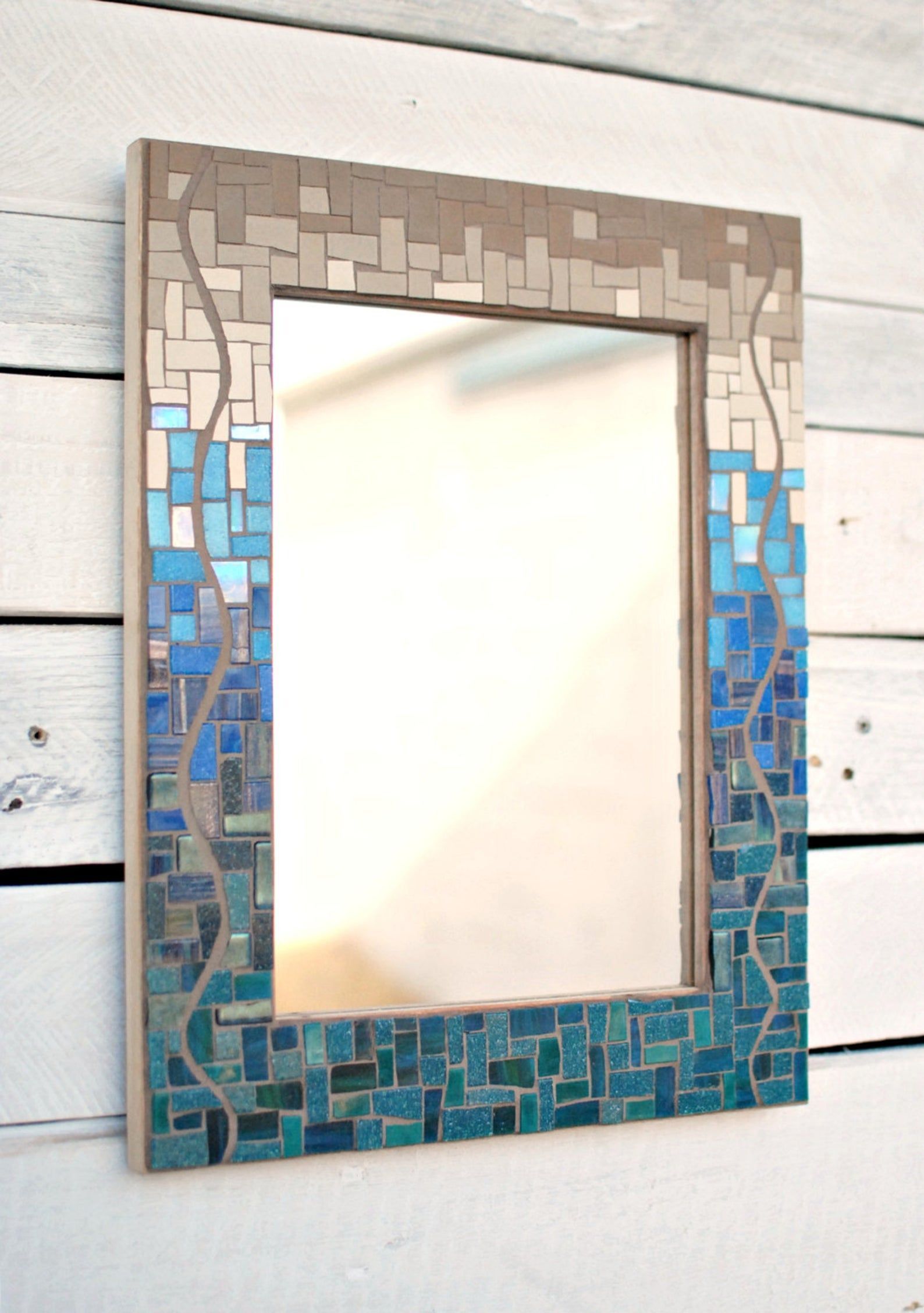 Mosaic Wall Mirror Seaside Gradient Mirror Ready To Ship | Etsy With Subtle Blues Art Glass Wall Mirrors (View 3 of 15)