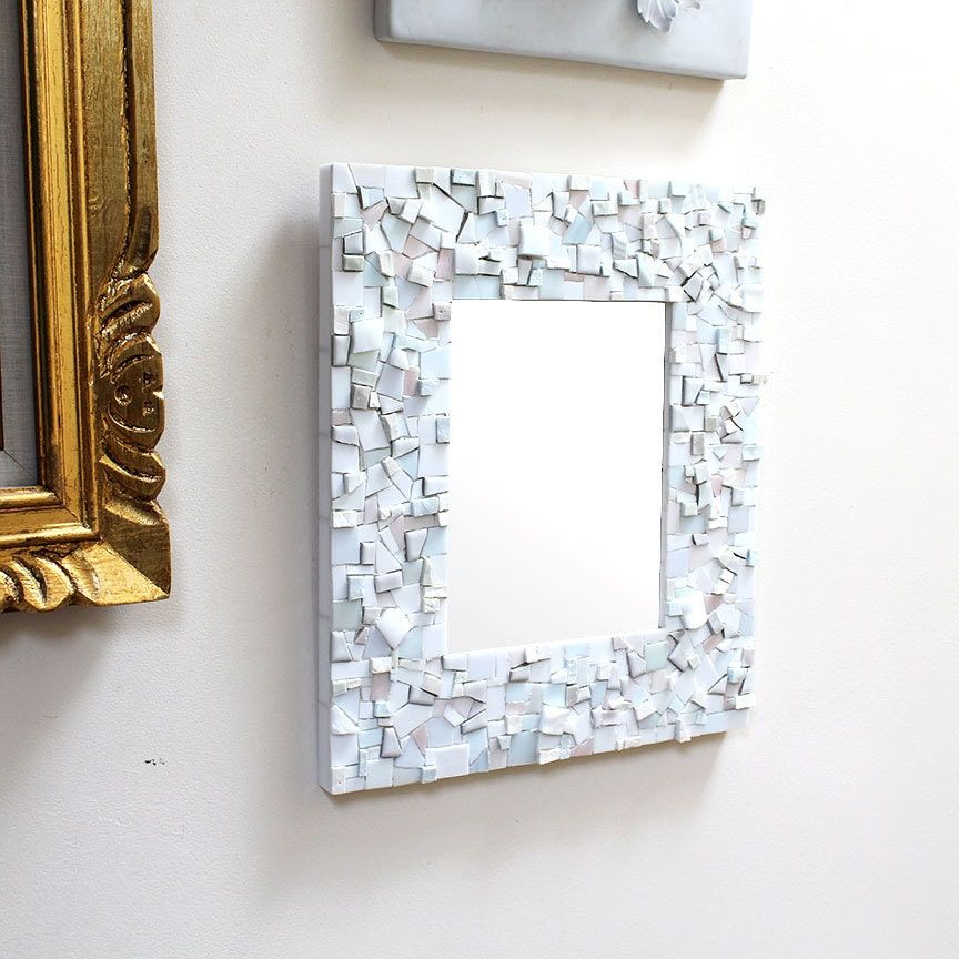 Mosaic White Wall Mirror Decorative Bathroom Or Foyer Mirror Regarding White Decorative Vanity Mirrors (View 13 of 15)
