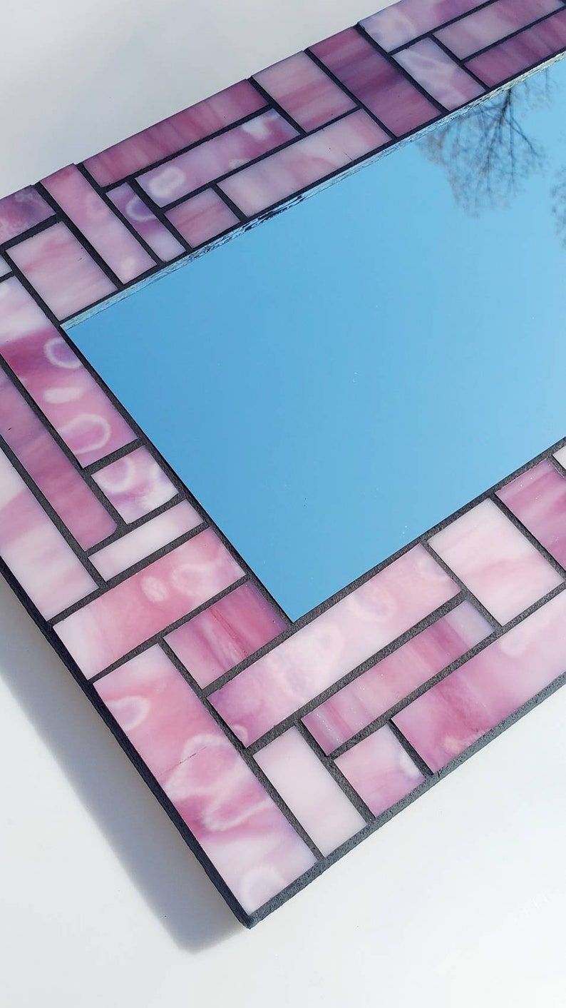 Mottled Pink And White Stained Glass Mosaic Mirror 10 X 17 | Etsy For Gaunts Earthcott Wall Mirrors (View 3 of 15)
