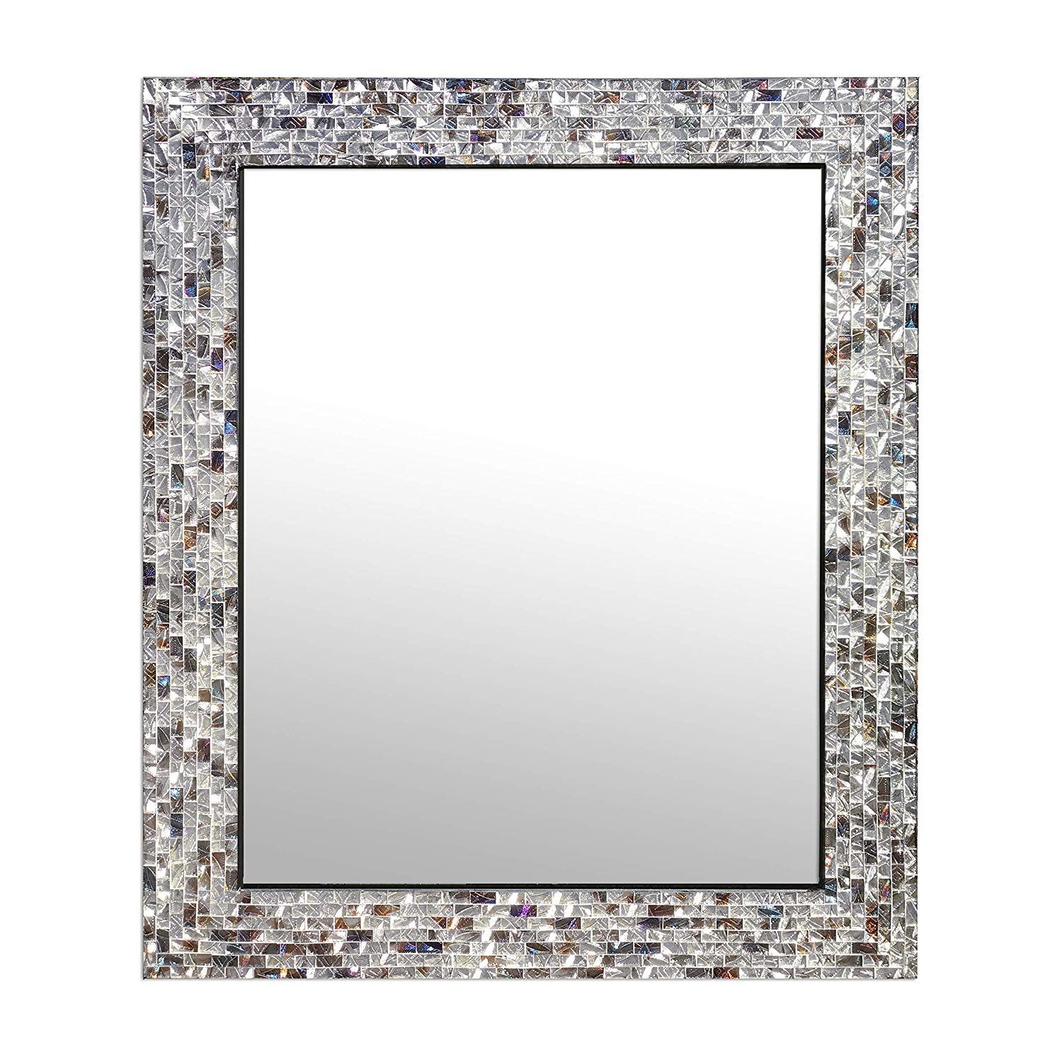 Multi Colored & Silver, Luxe Mosaic Glass Framed Wall Mirror Intended For Silver Decorative Wall Mirrors (View 2 of 15)