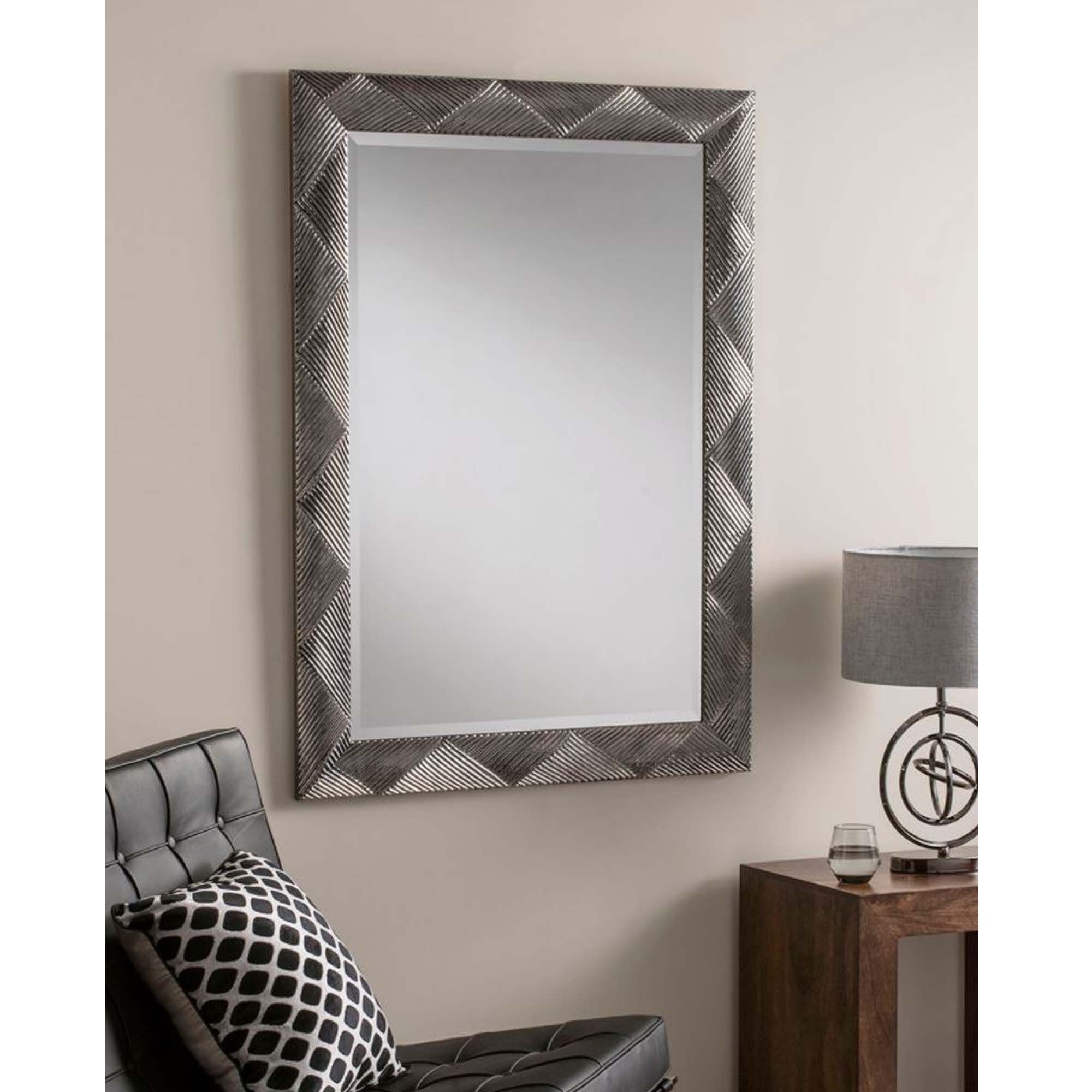 Multi Triangle Grey Rectangular Wall Mirror | Homesdirect365 With Rectangular Grid Wall Mirrors (View 3 of 15)