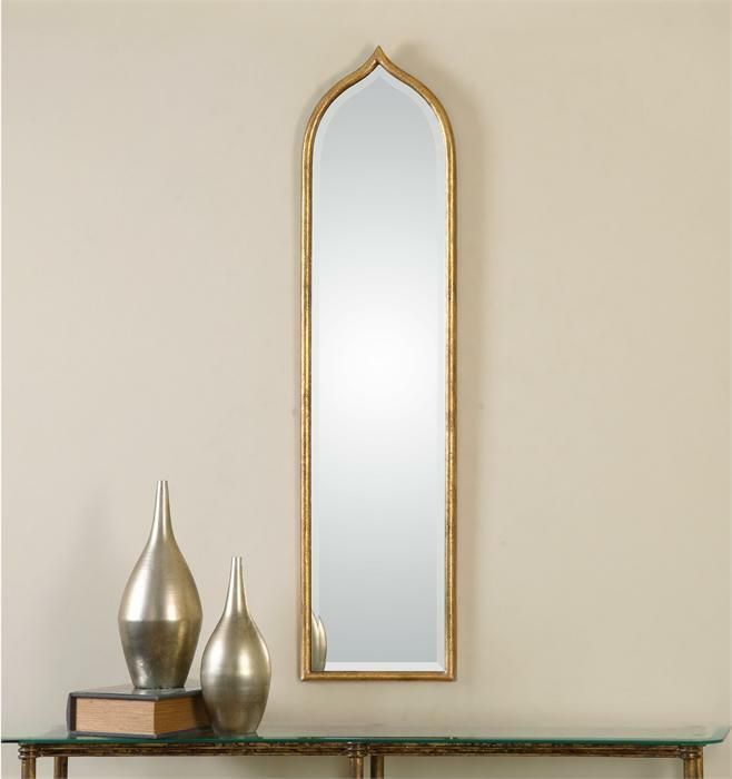 Narrow Arch Gold Leaf Beveled Wall Mirror Large 50" 759526404754 | Ebay With Arch Top Vertical Wall Mirrors (Photo 3 of 15)
