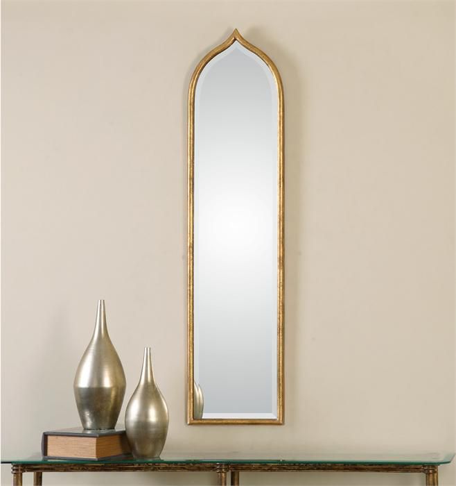 Narrow Arch Gold Leaf Beveled Wall Mirror Large 50" | Ebay In Waved Arch Tall Traditional Wall Mirrors (View 13 of 15)