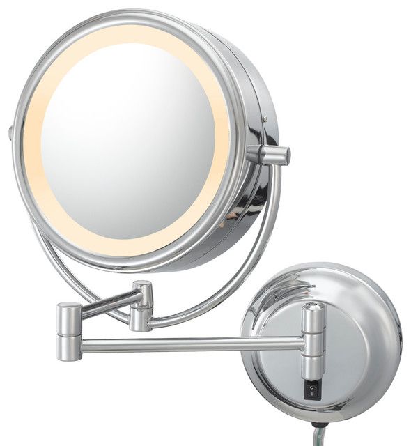 Neomodern Led Lighted Wall Mirror With 5x And 1x Magnification, Chrome In Chrome Led Magnified Makeup Mirrors (View 11 of 15)