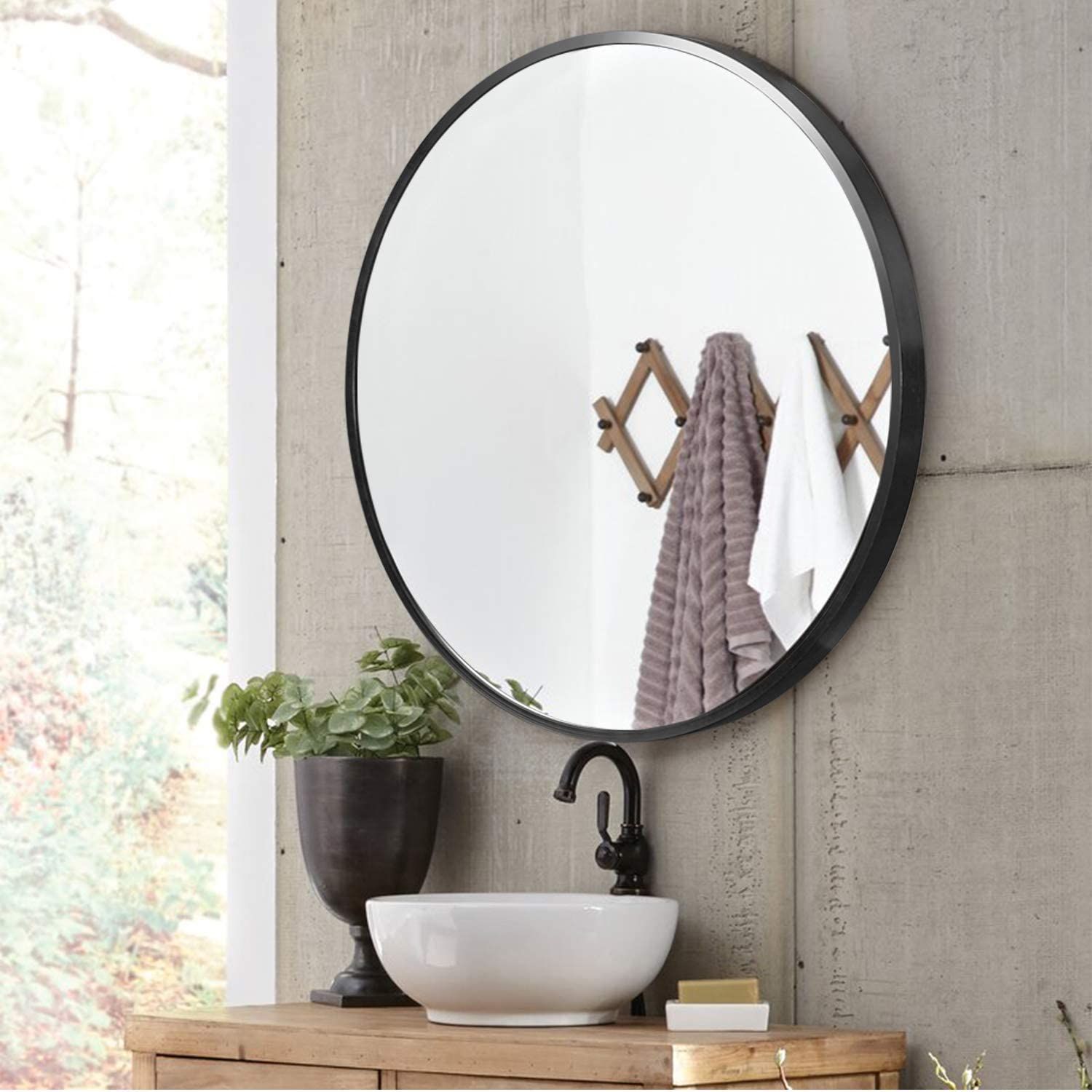 Neutype 32" Black Round Wall Mirror, Modern Aluminum Alloy Frame Accent Pertaining To Round Modern Wall Mirrors (View 5 of 15)