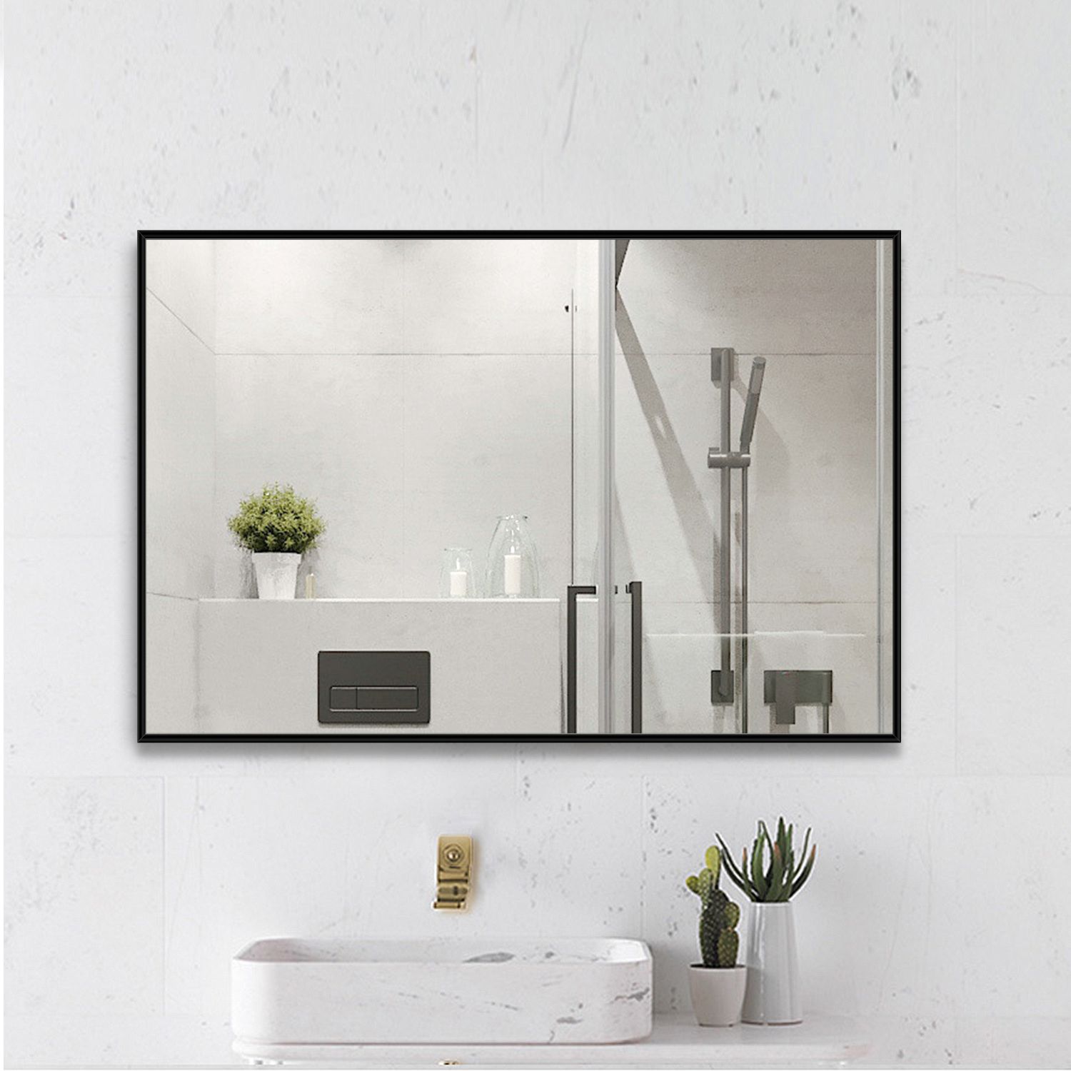 Neutype 38" X 26" Black Bathroom Mirror Modern Aluminum Alloy Frame Intended For Mirror Framed Bathroom Wall Mirrors (View 13 of 15)
