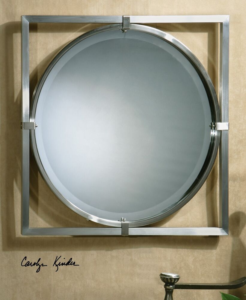 New Large 30" Brushed Nickel Metal Frame Beveled Wall Modern Mirror With Nickel Floating Wall Mirrors (View 2 of 15)