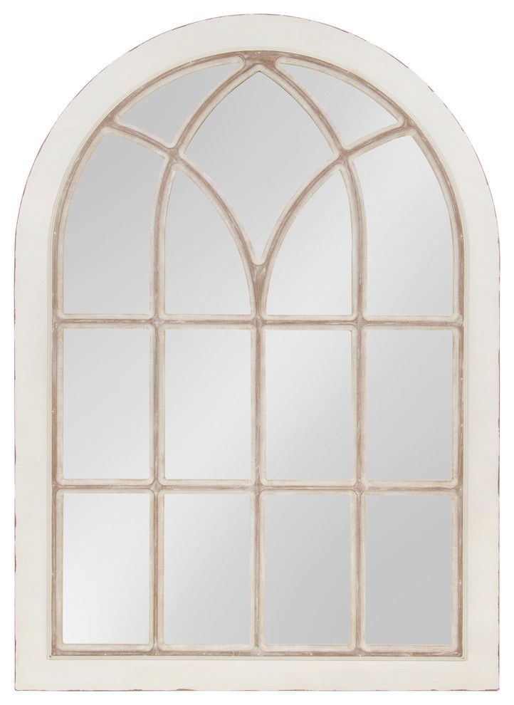 Nikoletta Large Windowpane Arch Mirror, White 31x44 – Farmhouse – Wall In Arch Oversized Wall Mirrors (View 10 of 15)