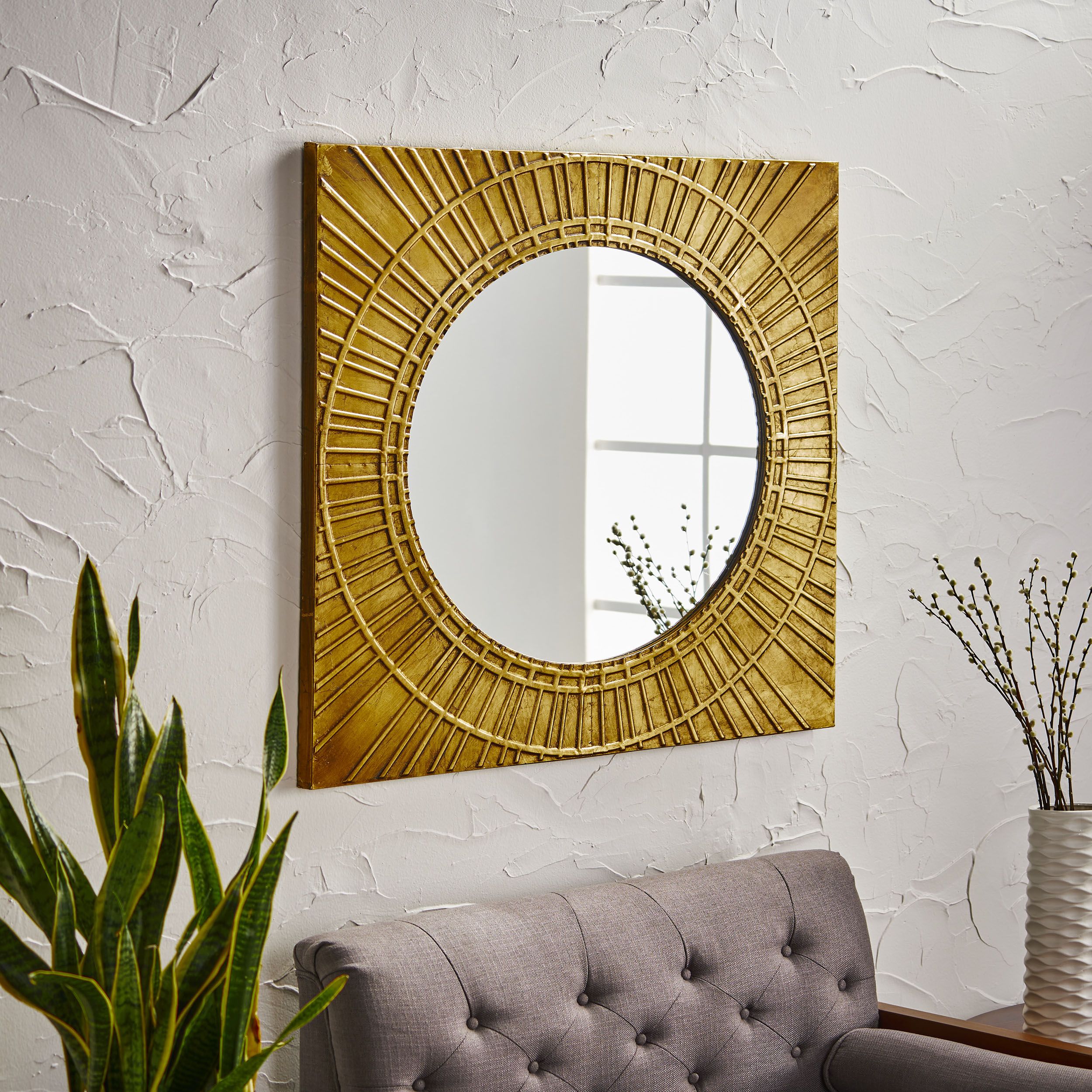 Noble House Omari Modern Square Tempered Glass And Iron Metal Wall Regarding Gold Decorative Wall Mirrors (View 8 of 15)