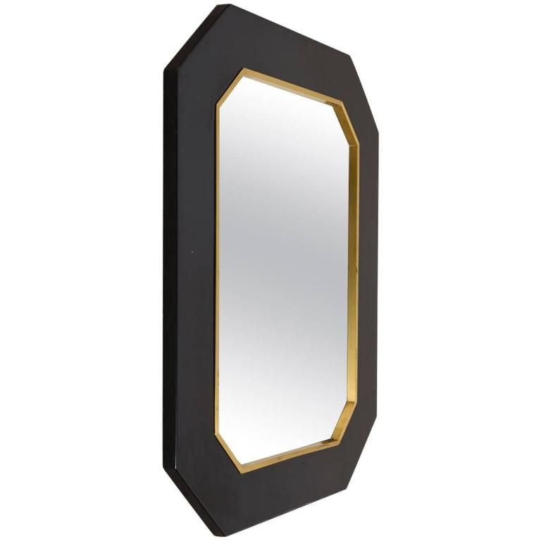 Octagonal Brass And Black Lacquer Mirror At 1stdibs In Matte Black Octagonal Wall Mirrors (View 1 of 15)