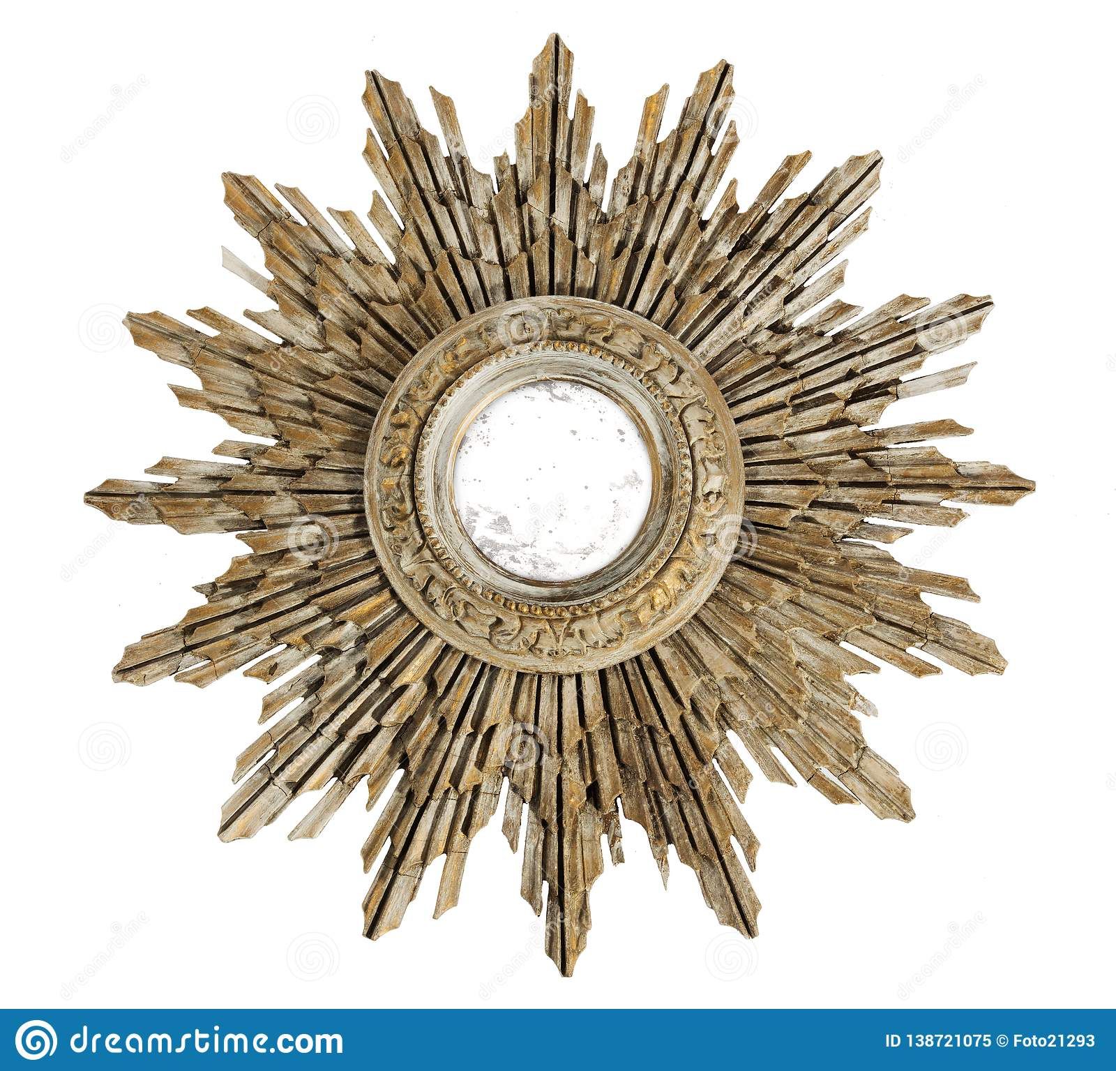 Old Star Burst Mirror Wooden Painted Stock Image – Image Of Antique Inside Perillo Burst Wood Accent Mirrors (View 7 of 15)