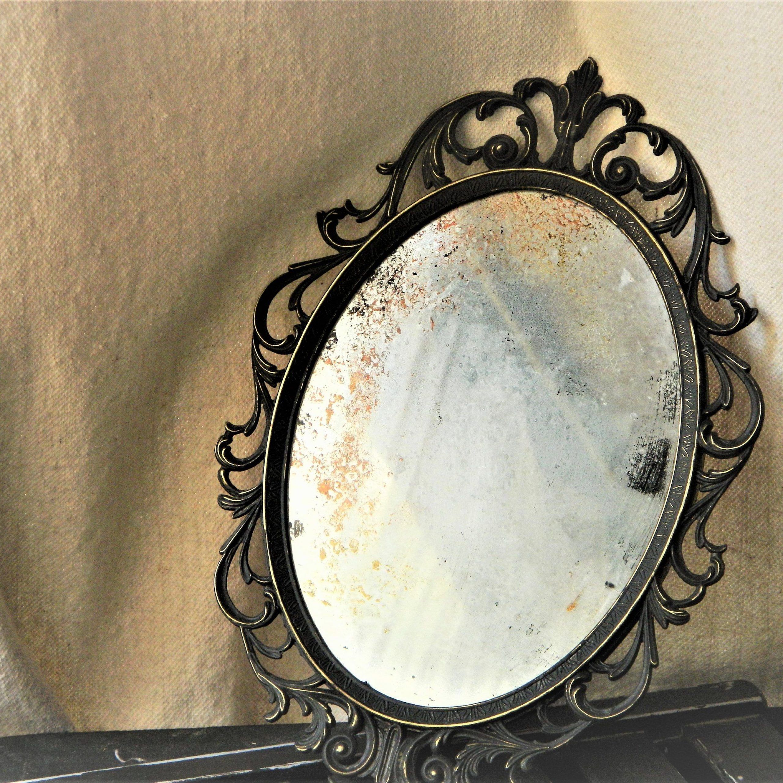 Ornate Distressed Black Frame Oval Antiqued Wall Mirror | Etsy Inside Distressed Dark Bronze Wall Mirrors (View 6 of 15)