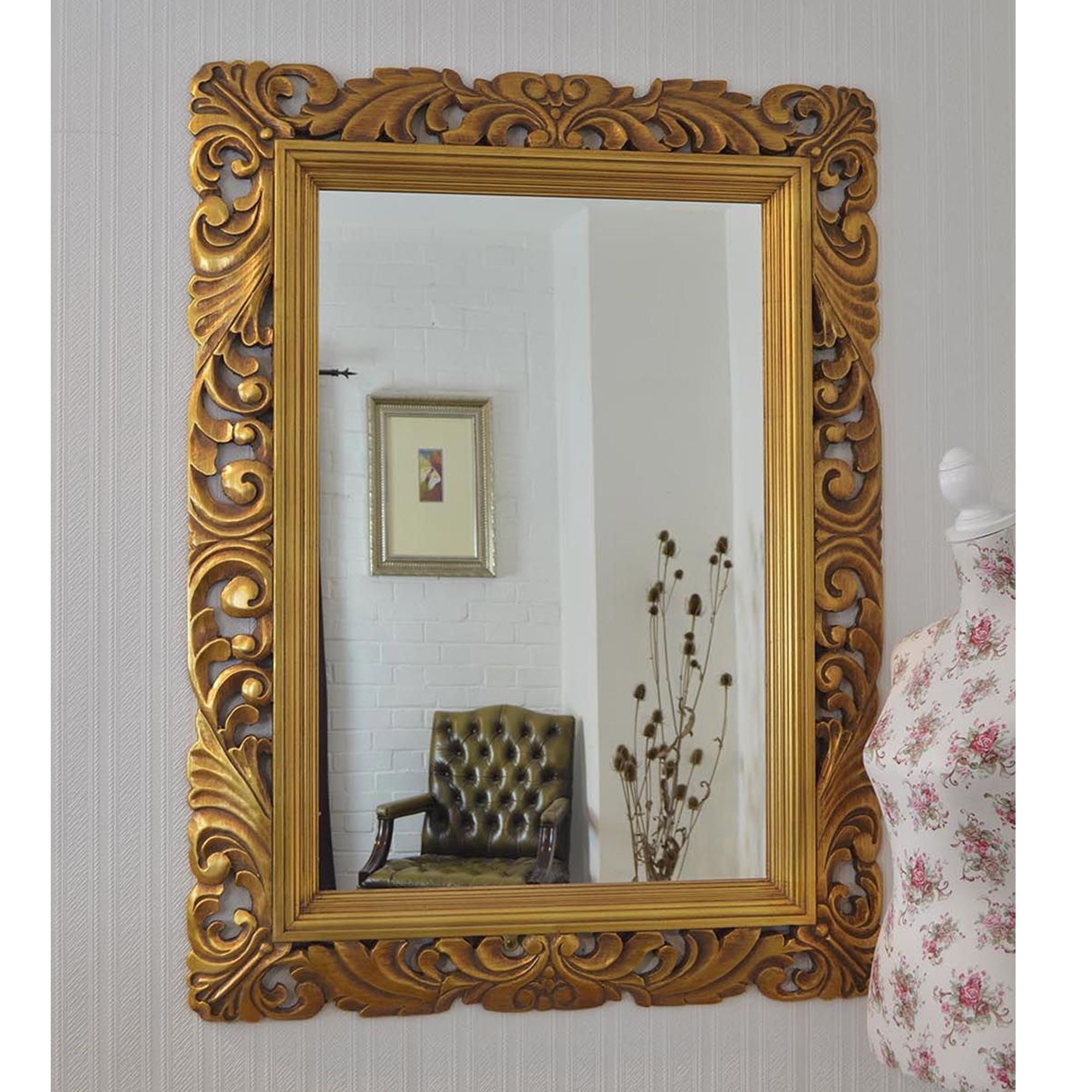 Ornate Framed Gold Antique French Style Wall Mirror – French Mirrors Throughout Antiqued Glass Wall Mirrors (View 1 of 15)