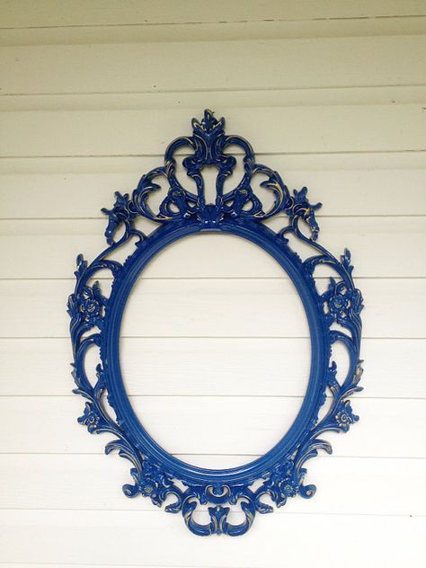 Ornate Oval Mirror, Large Wall Hanging Mirror, Royal Blue Baroque Throughout Royal Blue Wall Mirrors (View 3 of 15)