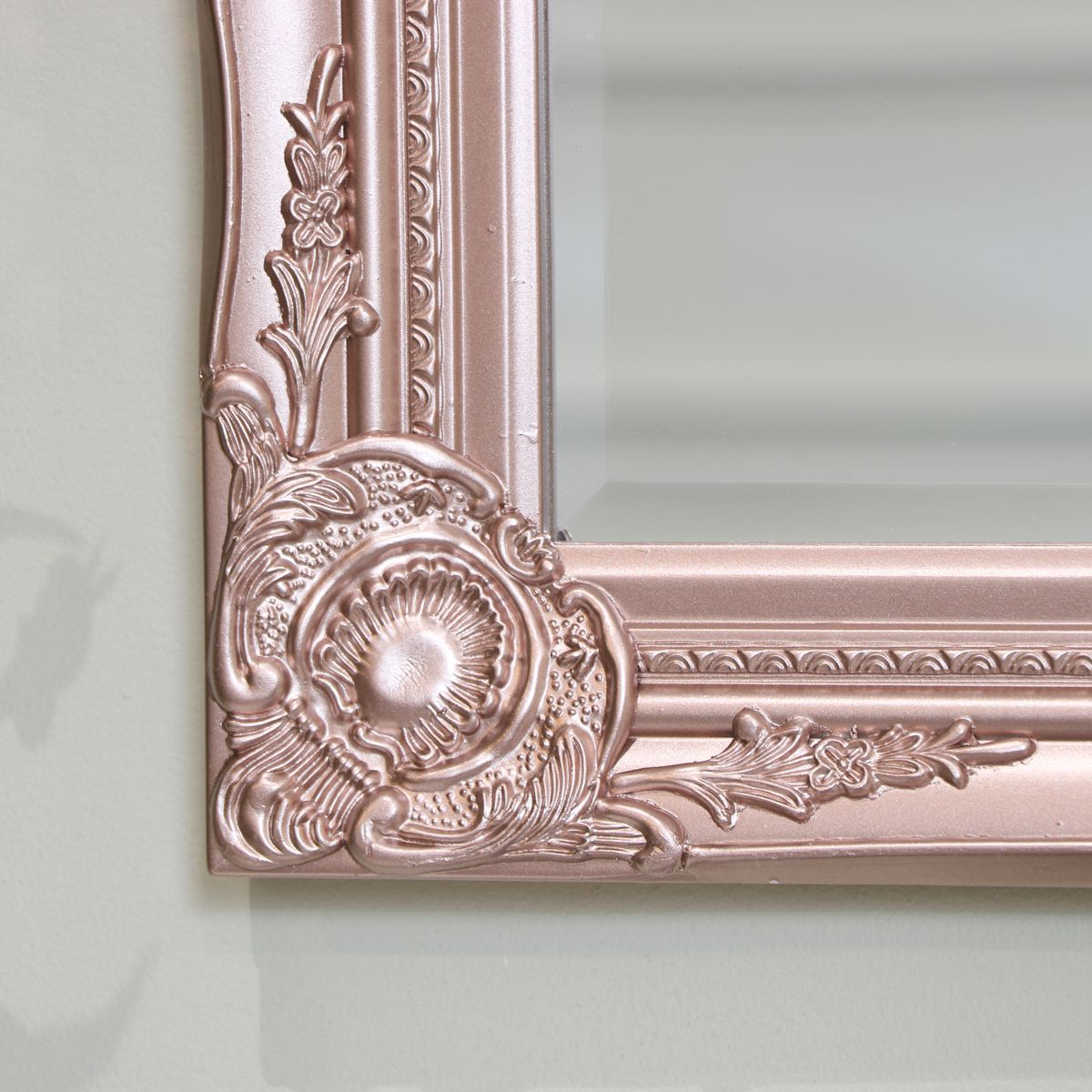 Ornate Rose Gold Pink Wall Mirror With Bevelled Glass Throughout Pink Wall Mirrors (View 12 of 15)