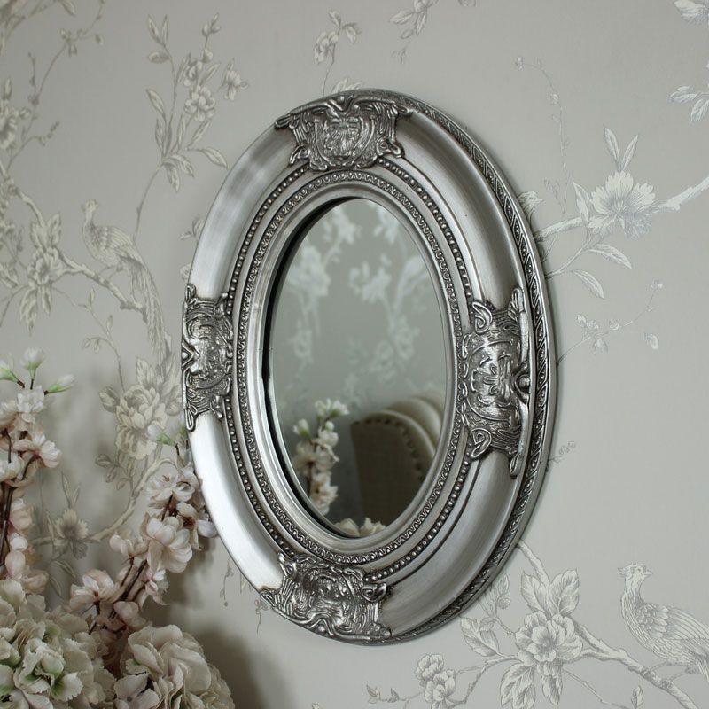 Ornate Silver Oval Wall Mirror Shabby Vintage Chic Bedroom Bathroom With Antique Silver Oval Wall Mirrors (View 12 of 15)